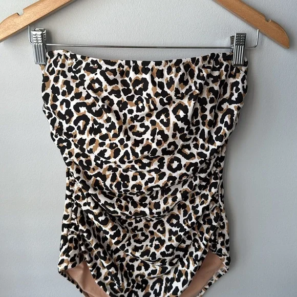 J. Crew Leopard Print Strapless One Piece Bathingsuit - Picture 2 of 9